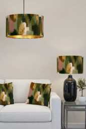 Handmade By Order Luxury Olive Dark Green Gold Abstract Paint Strock Art Velvet Drum Lamp Shade Pendant Light All Shapes