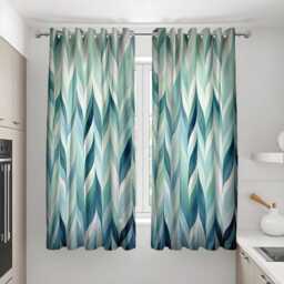 Geometric Green & Blue Curtains, Modern Abstract Pattern Drapes, Chevron Design Window Treatments, Minimalist Living Room Or Bedroom Decor - thumbnail 3