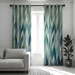 Geometric Green & Blue Curtains, Modern Abstract Pattern Drapes, Chevron Design Window Treatments, Minimalist Living Room Or Bedroom Decor - thumbnail 2