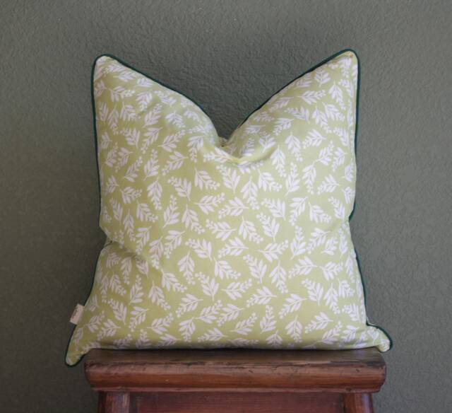 Green White Decorative Pillow Cover With Piping/Leaf Print Throw Patterned Pillow/Sofa Pillow/16x16, 18x18 Pillow - image 1
