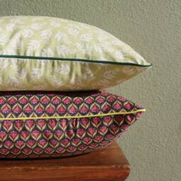 Green White Decorative Pillow Cover With Piping/Leaf Print Throw Patterned Pillow/Sofa Pillow/16x16, 18x18 Pillow - thumbnail 4