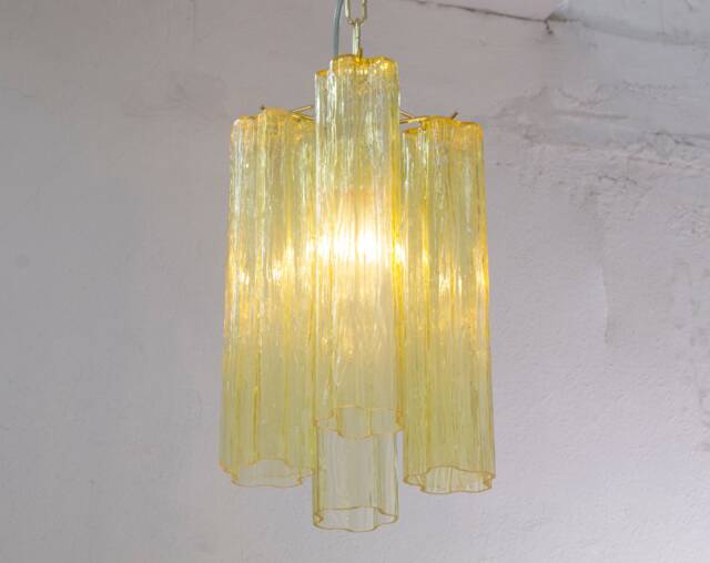 Suspension Lamp Made in Italy Tronchi Camomilla Yellow Murano Glass Of Vintage Design, Ceiling Chandelier 29 cm Diameter - image 1