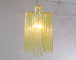 Suspension Lamp Made in Italy Tronchi Camomilla Yellow Murano Glass Of Vintage Design, Ceiling Chandelier 29 cm Diameter - thumbnail 1