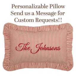 Personalized Red Ticking Stripe Pillow - Embroidered Family Name, Farmhouse Christmas Decor - thumbnail 3