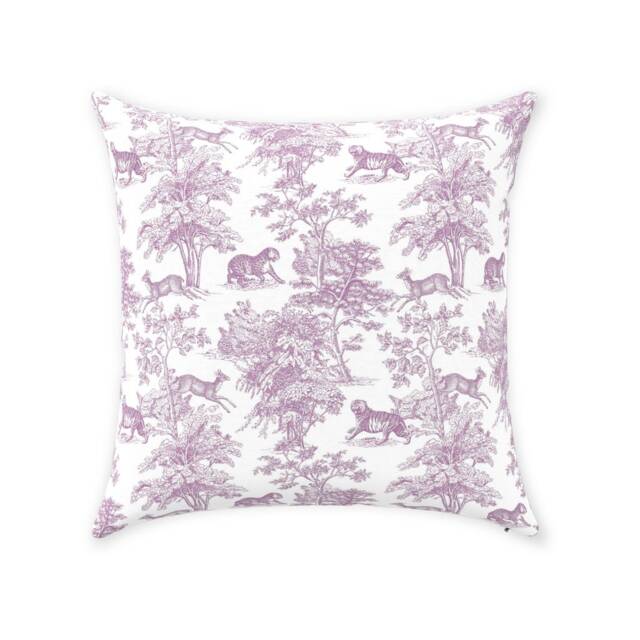 Chinoiserie Tiger Jungle Pillow Cover - Pure Cotton Twill Print Fabric Lilac Blush Purple Toile De Jouy Design Decorative Cushion - image 1