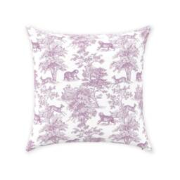 Chinoiserie Tiger Jungle Pillow Cover - Pure Cotton Twill Print Fabric Lilac Blush Purple Toile De Jouy Design Decorative Cushion - thumbnail 1