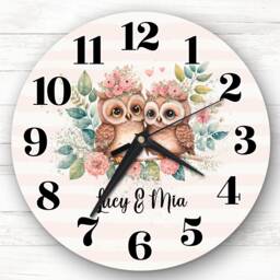 Owl Couple Cute Friends Sisters Personalised Gift Clock