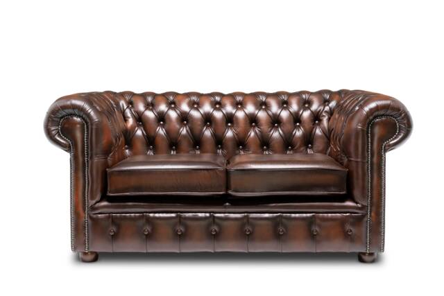 Chesterfield Real Leather Two Seater Sofa Antique Brown - image 1
