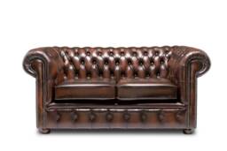 Chesterfield Real Leather Two Seater Sofa Antique Brown