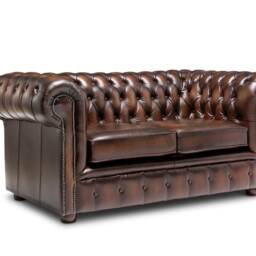 Chesterfield Real Leather Two Seater Sofa Antique Brown - thumbnail 2