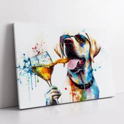 Labrador With Glasses Drinking Cocktail Pet Animal Painting Splatter Wall Art, Framed Canvas Poster Print, Home/Office Room Decor Gifts - thumbnail 2