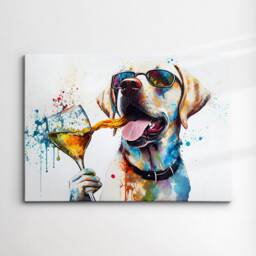 Labrador With Glasses Drinking Cocktail Pet Animal Painting Splatter Wall Art, Framed Canvas Poster Print, Home/Office Room Decor Gifts - thumbnail 3