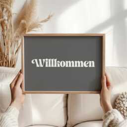 Willkommen Print - Hello Poster Cozy German Welcome Sign, Perfect Wall Art For Home Entryway, Housewarming Gift, Rustic Decor Germany - thumbnail 3
