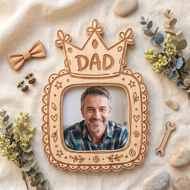 Whimsical Scallop Photo Frame For Dad Svg Dxf, Laser Cut Files Glowforge Cricut, Father's Day Gift - Digital Download - image 1