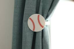 Baseball Curtain Holdback, Set Of 2 - Sports Themed Kids Room Home Decor - thumbnail 1