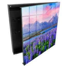 Mountain Landscape Wall Mounted Key Cabinet, Purple Box For Wall, Nature, Lovers Of Nature & Harmony