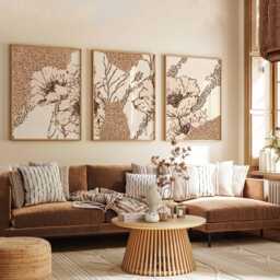 Modern Line Art Floral Wall Set Of 3, Abstract Botanical Prints in Brown & Beige, Minimal Flower Posters For Contemporary Home Decor - thumbnail 3