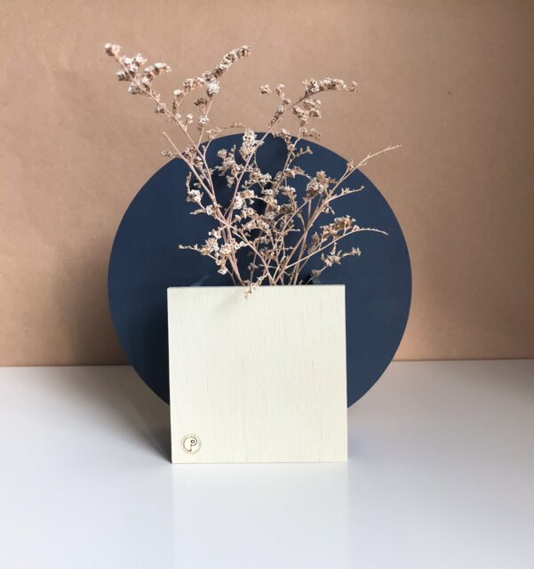 Blue Wood Vase, Geometric Flower Pot, Modern Plant Box, Minimalist Small Dried Flowers Holder, Boho Unique Gray Vase - image 1
