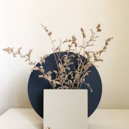Blue Wood Vase, Geometric Flower Pot, Modern Plant Box, Minimalist Small Dried Flowers Holder, Boho Unique Gray Vase - thumbnail 2