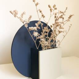 Blue Wood Vase, Geometric Flower Pot, Modern Plant Box, Minimalist Small Dried Flowers Holder, Boho Unique Gray Vase - thumbnail 3