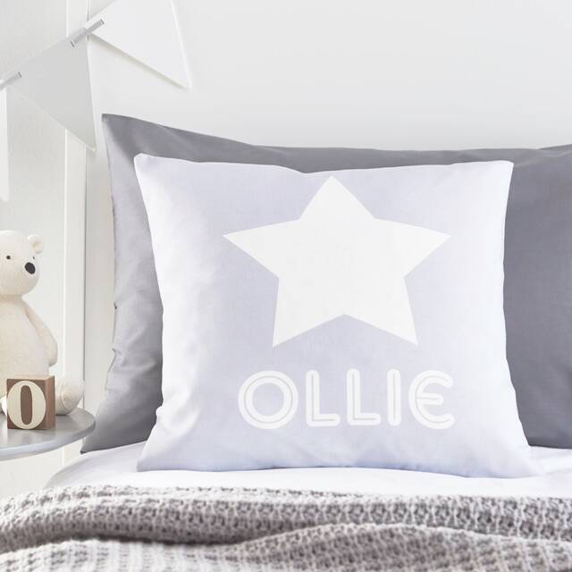 Grey Star Cushion- Cushion -Baby -Custom -Personalised -Grey Baby - Nursery New Gift - image 1