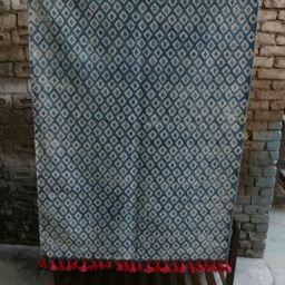 Handwoven Indigo Area Rug Diamonds With Pink Tassels - 4 X 6 Ft - thumbnail 2