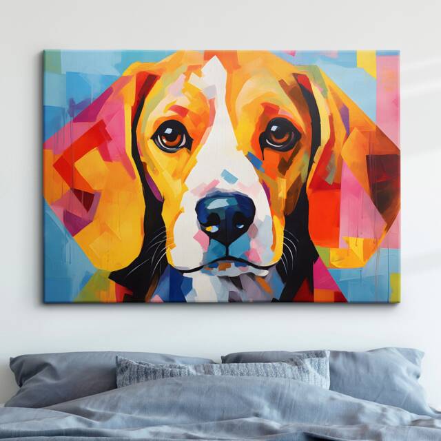 Beagle Fun Animal Dog Pet Lover Abstract Oil Painting Wall Art, Framed Canvas Poster Print, Home Kitchen Office Room Decor, Gifts - image 1