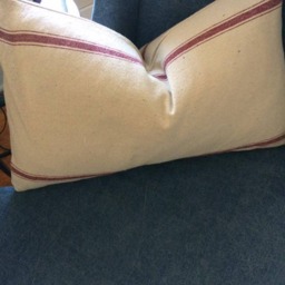 Grain Sack Lumbar Pillow Cover - Farmhouse Ticking Burgundy 3 Stripe Beige Fabric Zipper Closure - thumbnail 4