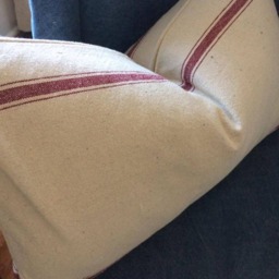 Grain Sack Lumbar Pillow Cover - Farmhouse Ticking Burgundy 3 Stripe Beige Fabric Zipper Closure - thumbnail 3