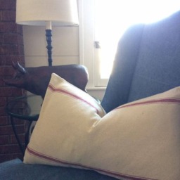 Grain Sack Lumbar Pillow Cover - Farmhouse Ticking Burgundy 3 Stripe Beige Fabric Zipper Closure - thumbnail 2