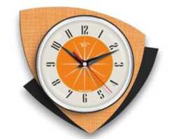 Mid Century Modern Wall Clock Yellow Naugahyde Laminate, Atomic Retro Design - thumbnail 4