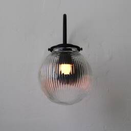 Wall Sconce Lamp, Black Curved Arm Mid Century Modern Mounted Lighting Fixture, Clear Ribbed Glass Bubble Globe, Wire-In Or Plug-In - thumbnail 4