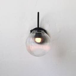 Wall Sconce Lamp, Black Curved Arm Mid Century Modern Mounted Lighting Fixture, Clear Ribbed Glass Bubble Globe, Wire-In Or Plug-In - thumbnail 3