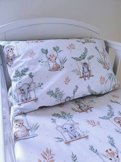 Sage Green Jungle , Safari Duvet Cover Set, Baby Bedding, Toddler, Animals Children Room Decor, Pure Cotton - image 1