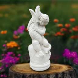 Concrete Child With Big Fish Statue Stone Boy Sculpture Gardem Children Figurine Outdoor Pond Decoration Fishing Ornament - thumbnail 2