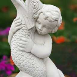 Concrete Child With Big Fish Statue Stone Boy Sculpture Gardem Children Figurine Outdoor Pond Decoration Fishing Ornament - thumbnail 3