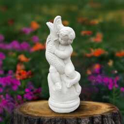 Concrete Child With Big Fish Statue Stone Boy Sculpture Gardem Children Figurine Outdoor Pond Decoration Fishing Ornament - thumbnail 1