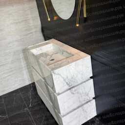 White Carrara Marble Vanity Freestanding Bathroom Sink With Soft-Close Drawers - thumbnail 2