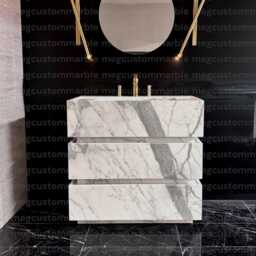 White Carrara Marble Vanity Freestanding Bathroom Sink With Soft-Close Drawers - thumbnail 4