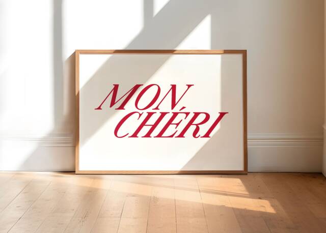 Mon Cheri Poster, Cheri, Trendy Print, French Retro Prints, Gallery Wall, Quote Home Inspo, Wall Decor, Unframed - image 1