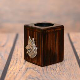 Belgian Shepherd, Malinois - Wooden Candlestick With Dog, Souvenir, Decoration, Limited Edition, Collection - thumbnail 2