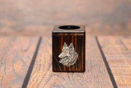 Belgian Shepherd, Malinois - Wooden Candlestick With Dog, Souvenir, Decoration, Limited Edition, Collection - thumbnail 1