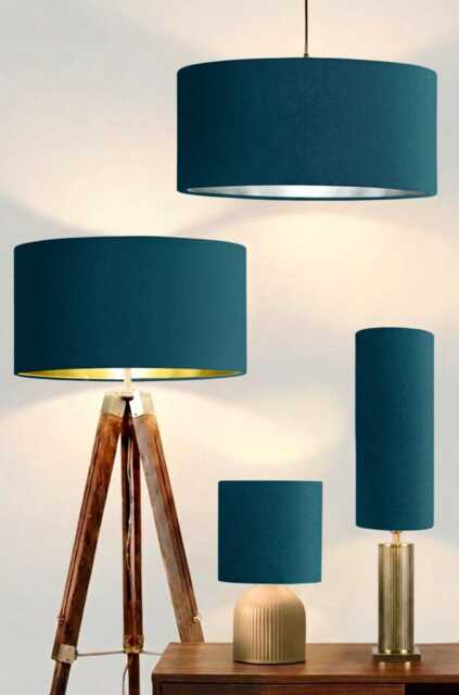 New Handmade Teal Blue Velvet Drum Lamp Shade Pendant Light All Shapes & Sizes Available Suitable For Tables Ceilings - image 1