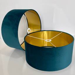 New Handmade Teal Blue Velvet Drum Lamp Shade Pendant Light All Shapes & Sizes Available Suitable For Tables Ceilings - thumbnail 3