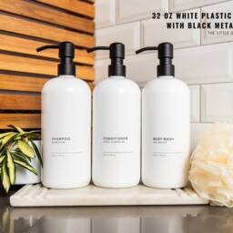 White Plastic Shampoo & Conditioner Bottles, Minimalist, Refillable 16 Oz, 32 Soap Dispenser, Shower Dispenser Set - thumbnail 4