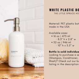 White Plastic Shampoo & Conditioner Bottles, Minimalist, Refillable 16 Oz, 32 Soap Dispenser, Shower Dispenser Set - thumbnail 3