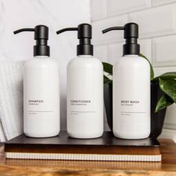 White Plastic Shampoo & Conditioner Bottles, Minimalist, Refillable 16 Oz, 32 Soap Dispenser, Shower Dispenser Set - thumbnail 2
