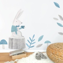 Thoughtful Rabbit - Fabric Wall Decal Woodland Blue Collection Mej