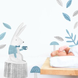 Thoughtful Rabbit - Fabric Wall Decal Woodland Blue Collection Mej - thumbnail 2