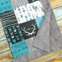 Baby Blanket - Faux Patchwork Quilt Little One Deer Teal Blankets Wild & Free